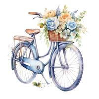 Cute watercolor bicycle with flowers. Illustration photo