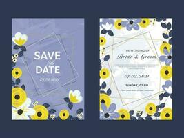 Floral Wedding Invitation Card Template Layout in Two Options. vector