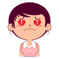 girl broken heart face cartoon cute png