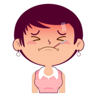 fille malade visage dessin animé mignon png