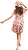 Rear view of young adult woman walking with happy posture isolated background png