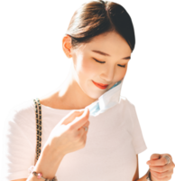Young adult business southeast asian beautiful woman wearing or remove face mask isolated transparent background png