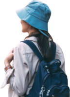 Rear view of backpack travel woman isolated cutout white background png