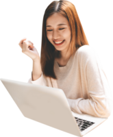 Adult business southeast asian woman using laptop computer isolated transparent background png