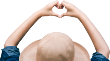 Woman arm hand up with heart gesture isolated transparent background png