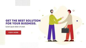 Business men shaking hands on abstract white background for Get the best solution for your business concept based landing page design. vector