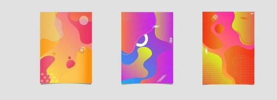 Advertising template, flyer or brochure layout collection with colorful fluid art abstract. vector