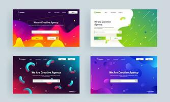 Creative Agency landing page design with different abstract pattern background in four color option. vector