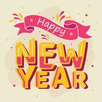 Flat Style Happy New Year Text on Beige Background. vector