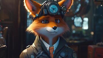 detective fox, digital art illustration, photo