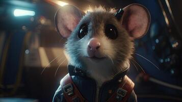 cute mouse technician, digital art illustration, photo