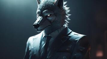 wolf businessman, digital art illustration, photo