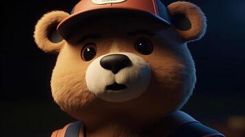 cute bear with baseball costume, digital art illustration, photo