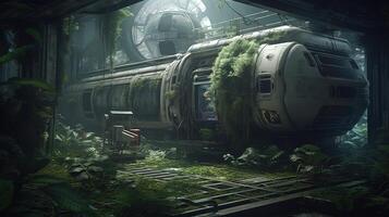 abandoned spaceship, digital art illustration, photo