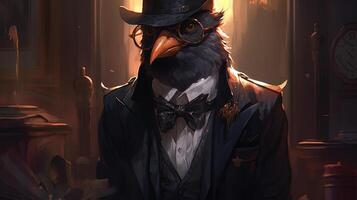 clever accountant crow, digital art illustration, photo
