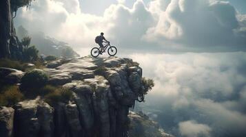 cyclist crossing cliff, digital art illustration, photo