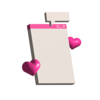 Retro computer interface with many open tab, bubble, hearts and window box in 3D render style. Volume raster illustration. png