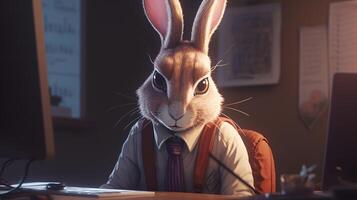 hacker hare detective, digital art illustration, photo