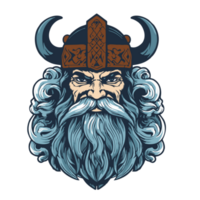 Viking head with horned helmet and beard on transparent background for tattoo or t-shirt design png