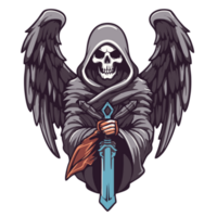 Grim reaper with a sword in his hands on transparent background for tattoo or t-shirt design png