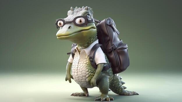 adventurer geek crocodile, digital art illustration, photo