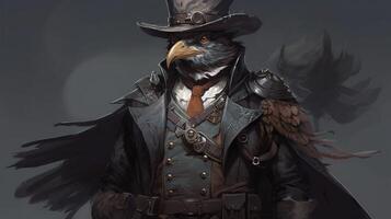 anthropomorphic grey bird, digital art illustration, photo