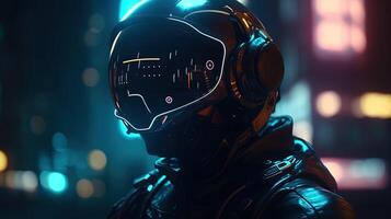 futuristic neon helmet, digital art illustration, photo