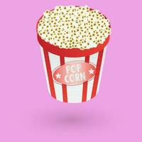 Realistic popcorn bucket on pink background. vector