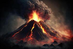 Dramatic landscape with volcanic eruption, photo