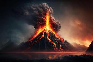 Dramatic landscape with volcanic eruption, photo