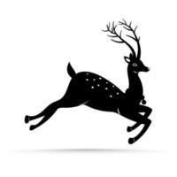 Jumping reindeer character in black and white color. vector