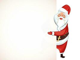 Illustration of happy santa claus character holding blank paper given for your message on white background. vector