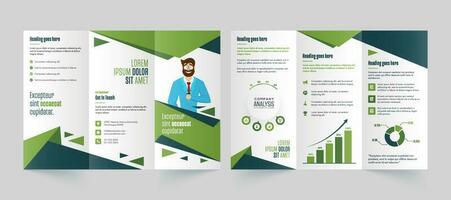 Green and White Tri-Fold Brochure, Leaflet, Template Design for Business in Front and Back Page View. vector