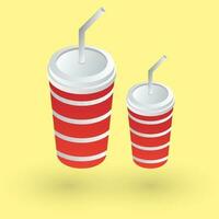 3D illustration of soft drink disposable glasses on yellow background. vector