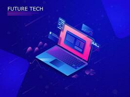 3D Laptop with Infographic Multiple Screen on Blue Background for Future Technology Concept. vector