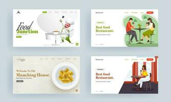 Responsive web template or landing page design of Best Food Restaurant, Munching House and Food Junction. vector