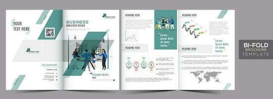 Front and Back View of Bi-Fold Brochure Template Layout or Annual Report for Business Progress Concept. vector