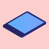 Isometric illustration of Smartphone in blue color on pink background. vector