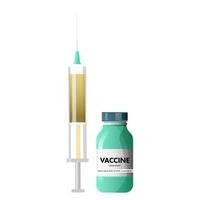 Vaccine Bottle With Syringe Element On White Background. vector