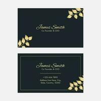 Front And Back Presentation Of Business Card Template With Golden Leaves. vector