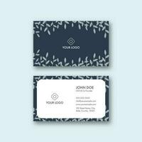 Horizontal Business Card Template Decorated With Leaves In Front And Back View. vector