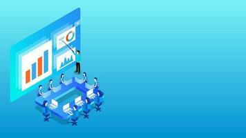 Teamwork concept based isometric design, A group of business people working on data analysis. vector