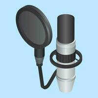 Isometric studio recording microphone on blue background. vector