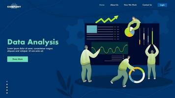 Data Analysis concept based landing page design with business people or analyst maintain the data on website. vector