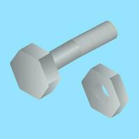 3D nut and bolt icon in gray color. vector