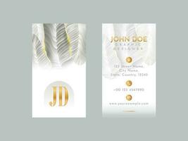 Modern Vertical Business Card Template With Feathers In White And Gray Color. vector