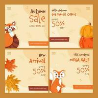 Autumn Sale Social Media Post Or Template Design With Discount Offer In Four Options. vector