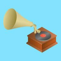 3D view of gramophone element on blue background. vector