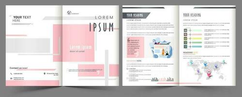 Front and Back View of Business Bi-Fold Brochure, Template or Cover Page Layout with Company Growth Presentation. vector