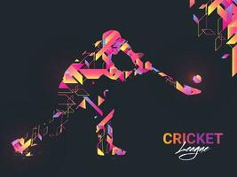 Cricket league poster or banner design with Silhouette of batsman on abstract purple background. vector